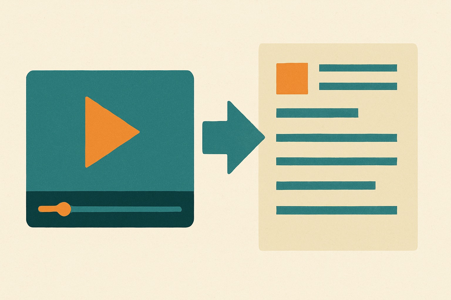 YouTube video timeline transforming into a formatted blog article draft